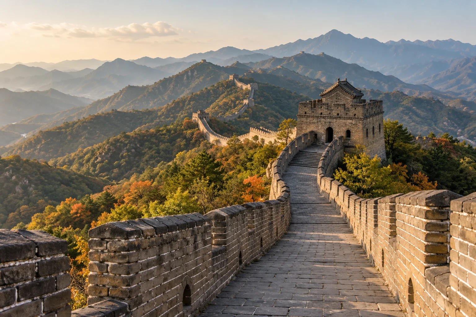 AI-generated illustration: Great Wall-inspired mountain landscape, China