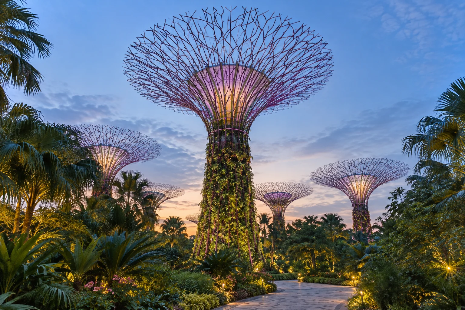 AI-generated illustration: Singapore-inspired tropical city garden, Singapore