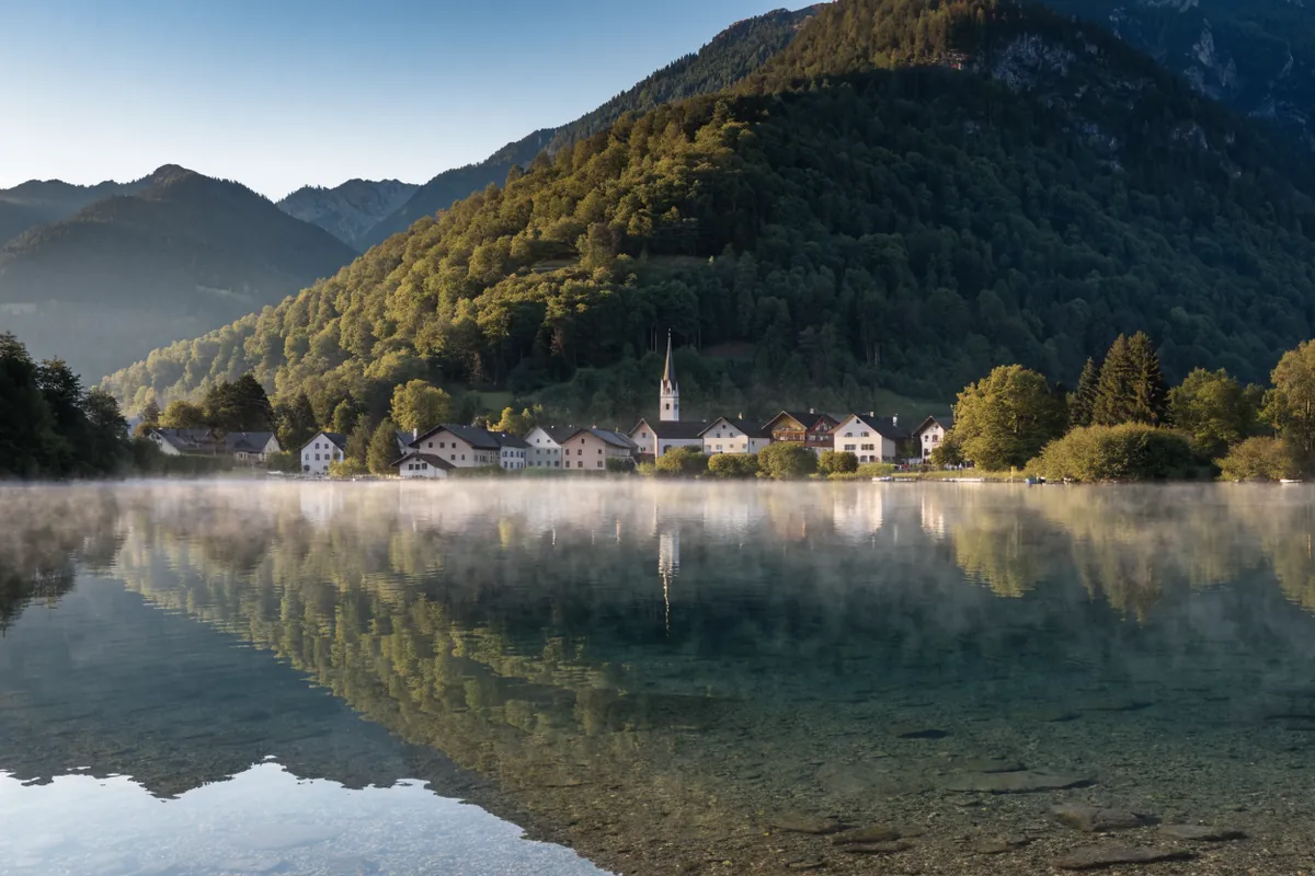 AI-generated illustration: Austria-inspired lake village