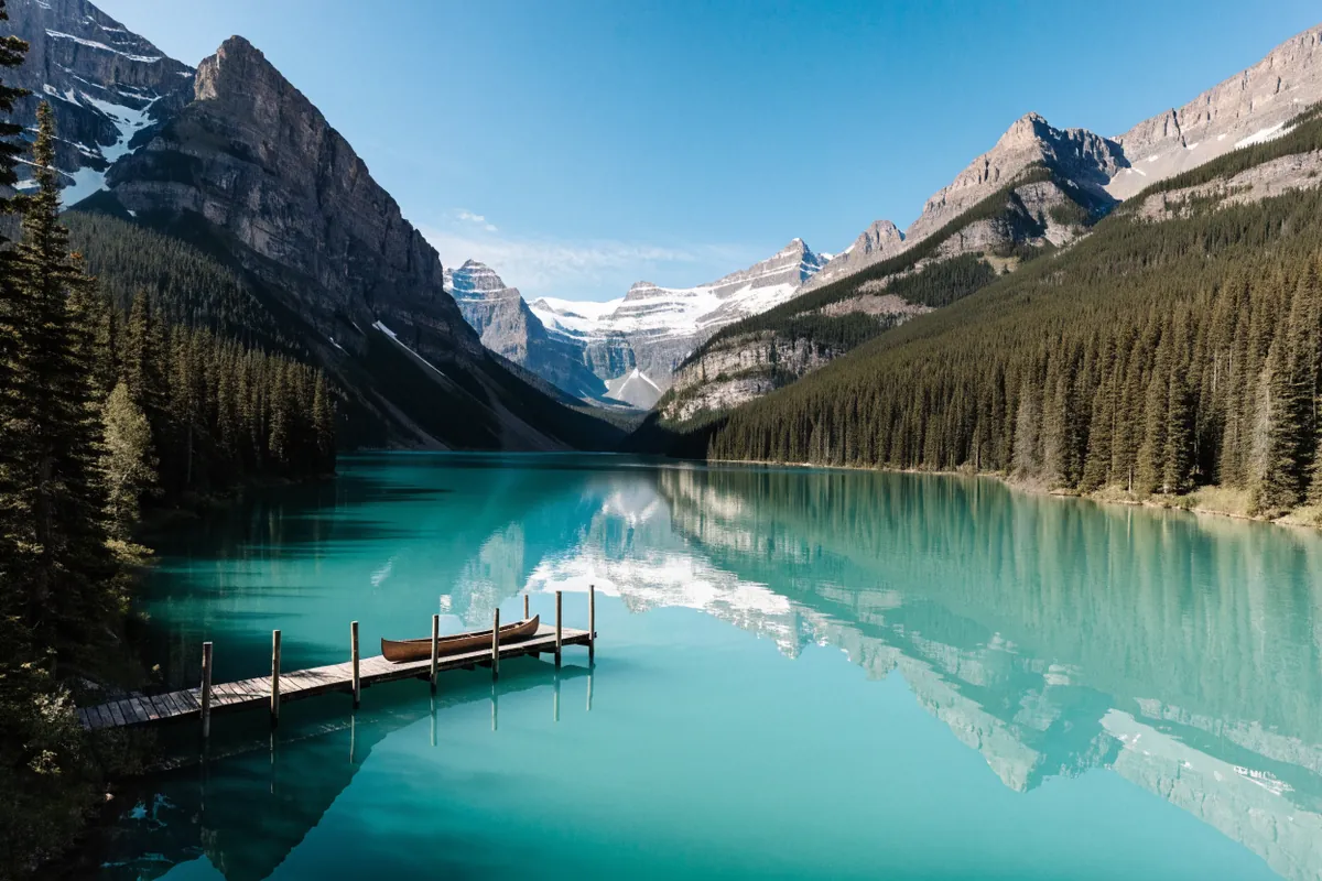 AI-generated illustration: Banff-inspired mountain lake