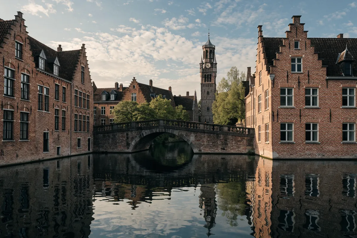 AI-generated illustration: Belgium-inspired canal town