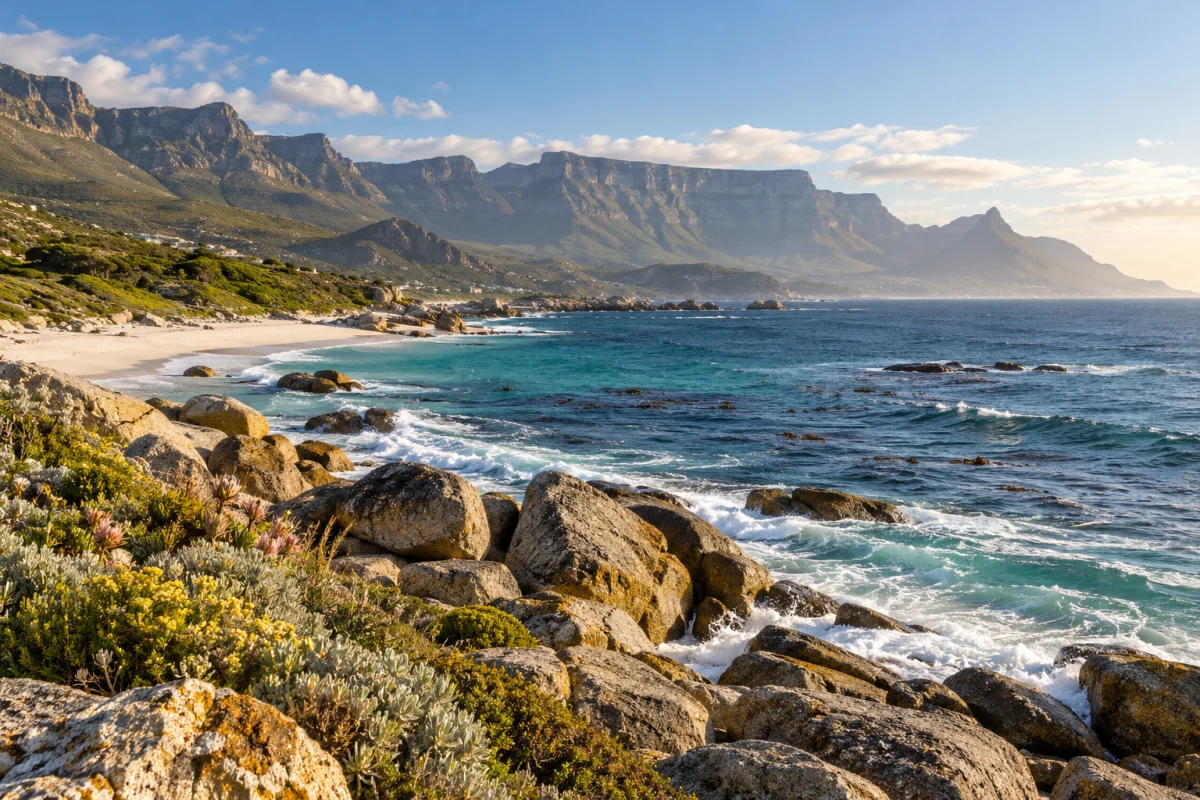 AI-generated illustration: Cape Town-inspired coast and mountain