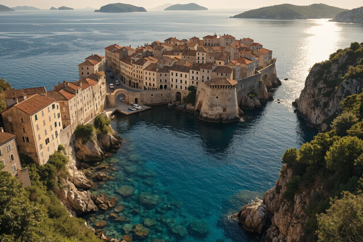 AI-generated illustration: Dalmatian coast-inspired old town