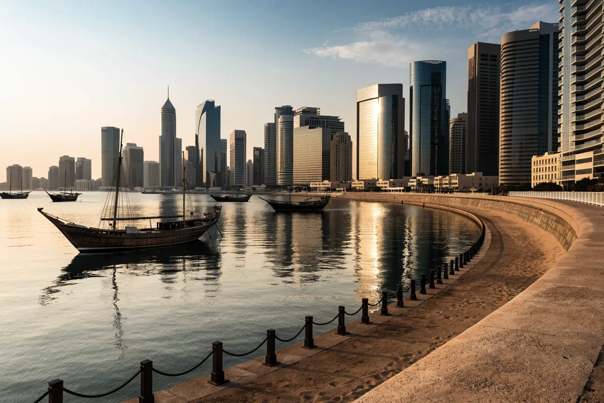AI-generated illustration: Doha-inspired corniche