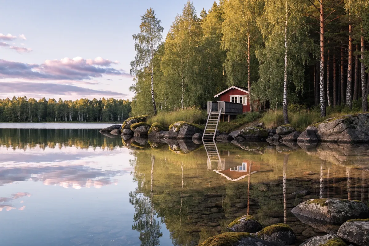AI-generated illustration: Finnish Lakeland-inspired shore
