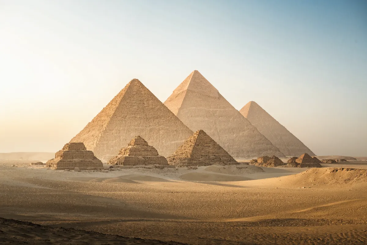 AI-generated illustration: Giza plateau-inspired desert view