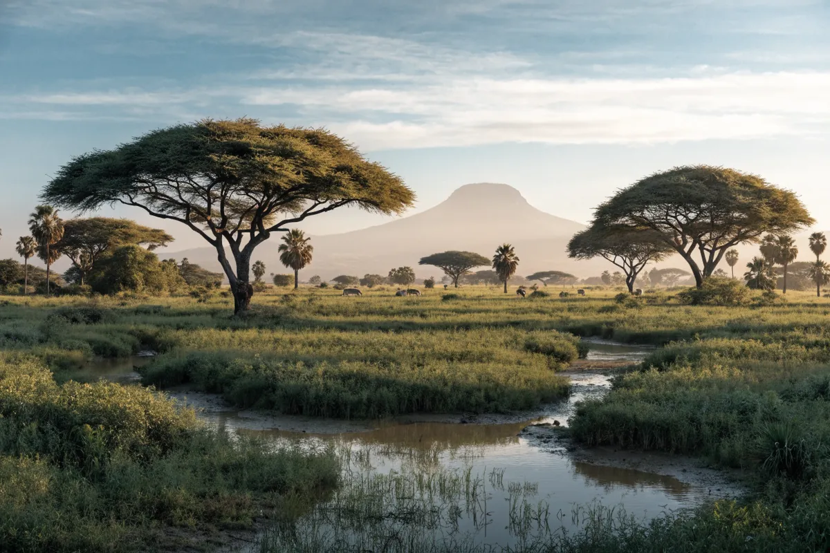 AI-generated illustration: Gorongosa-inspired floodplain