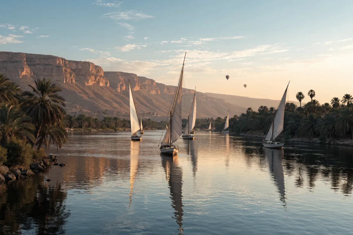 AI-generated illustration: Luxor-inspired Nile bank