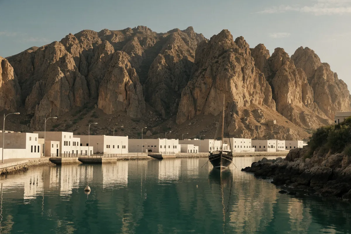 AI-generated illustration: Muscat-inspired corniche