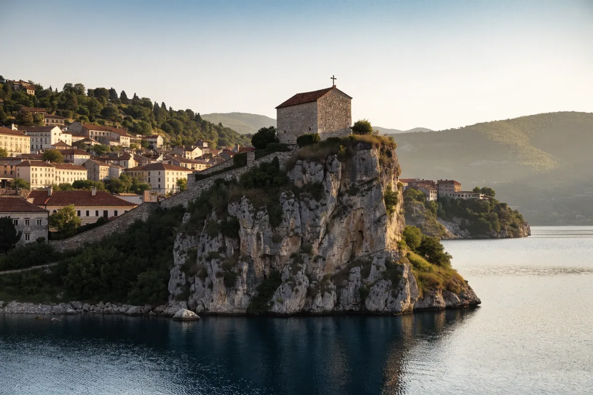 AI-generated illustration: Lake Ohrid-inspired shore