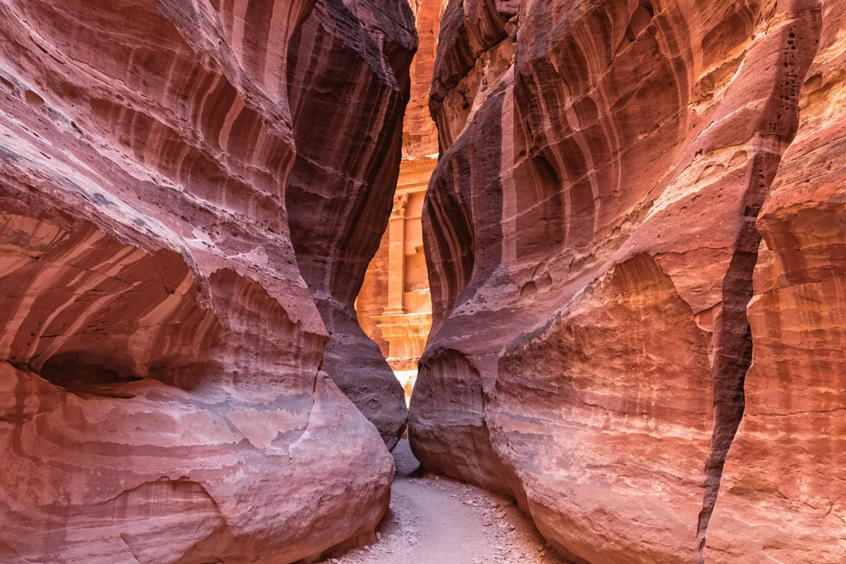 AI-generated illustration: Petra-inspired rose canyon