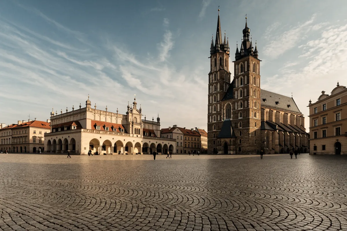 AI-generated illustration: Kraków-inspired market square