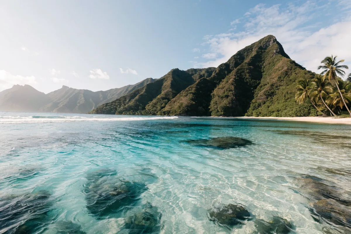 AI-generated illustration: Rarotonga-inspired lagoon