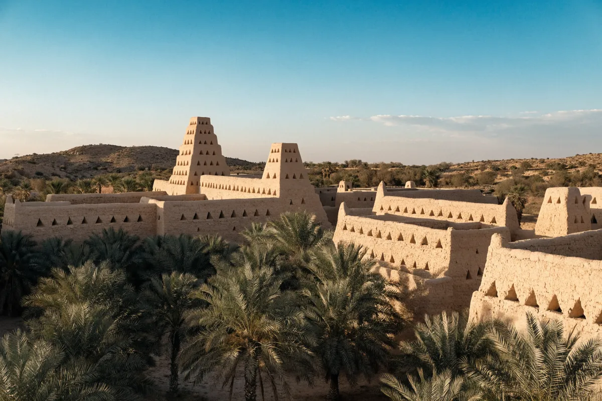 AI-generated illustration: Diriyah-inspired mud-brick heritage