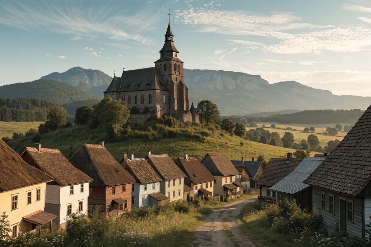 AI-generated illustration: Transylvania-inspired village