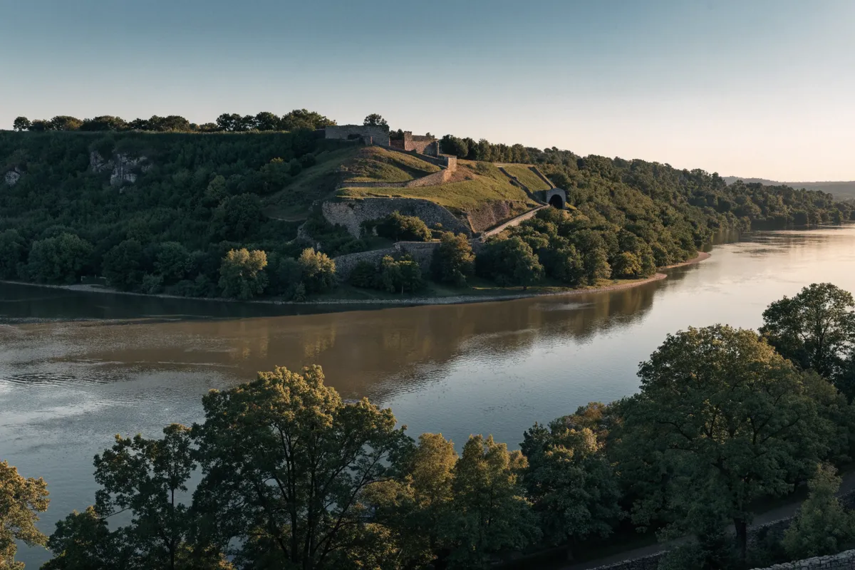 AI-generated illustration: Belgrade-inspired river confluence