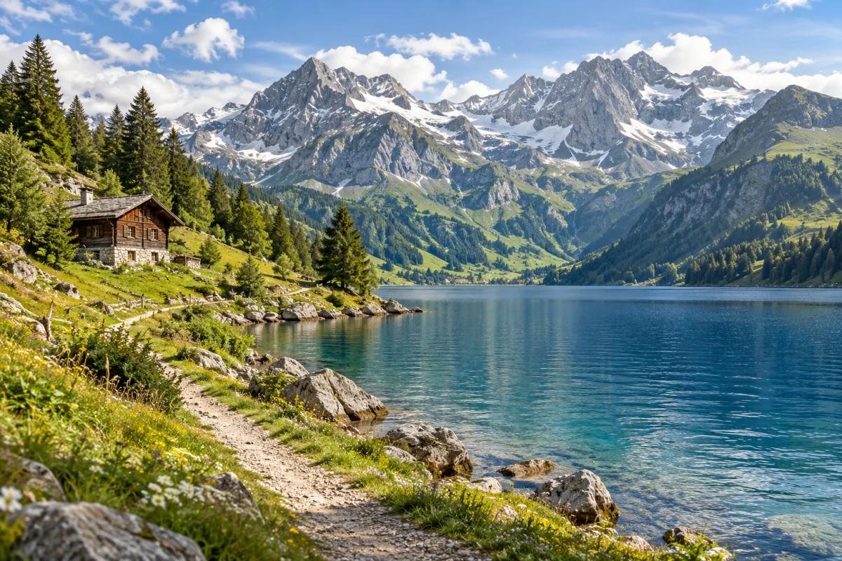 AI-generated illustration: Swiss Alpine lake inspiration