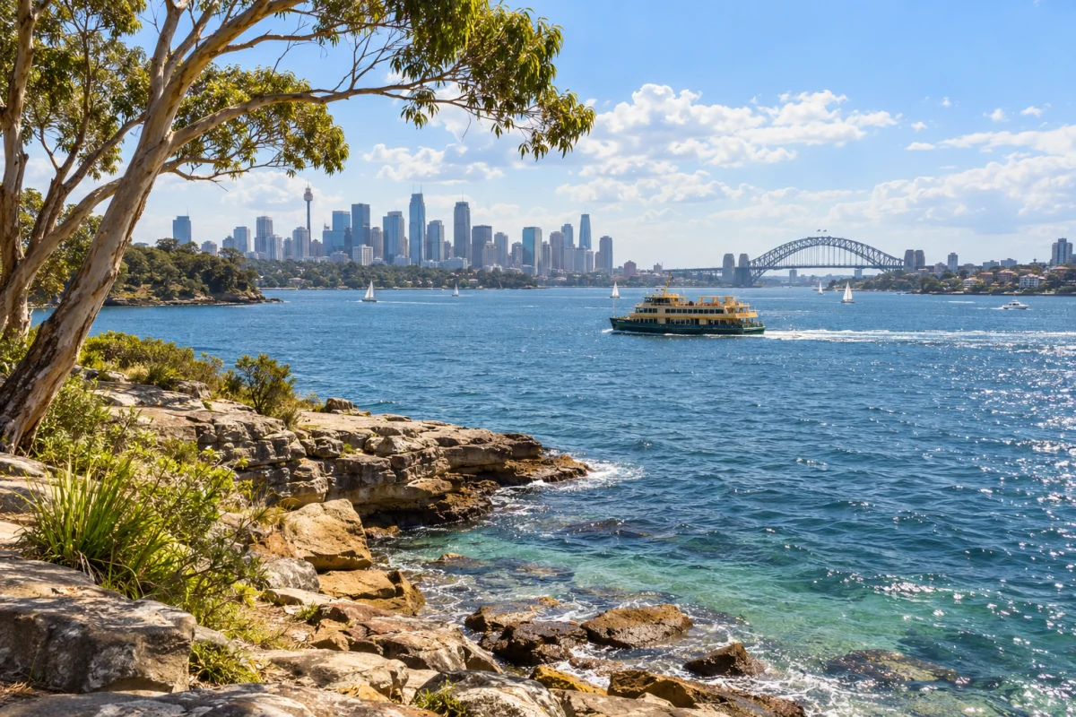 AI-generated illustration: Sydney-inspired harbour afternoon